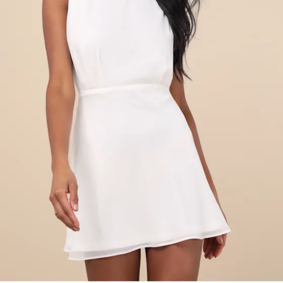 Lulus Classic Elegance White Chiffon Sleeveless Mock Neck Mini Dress - Size XL - Picture 2 of 3